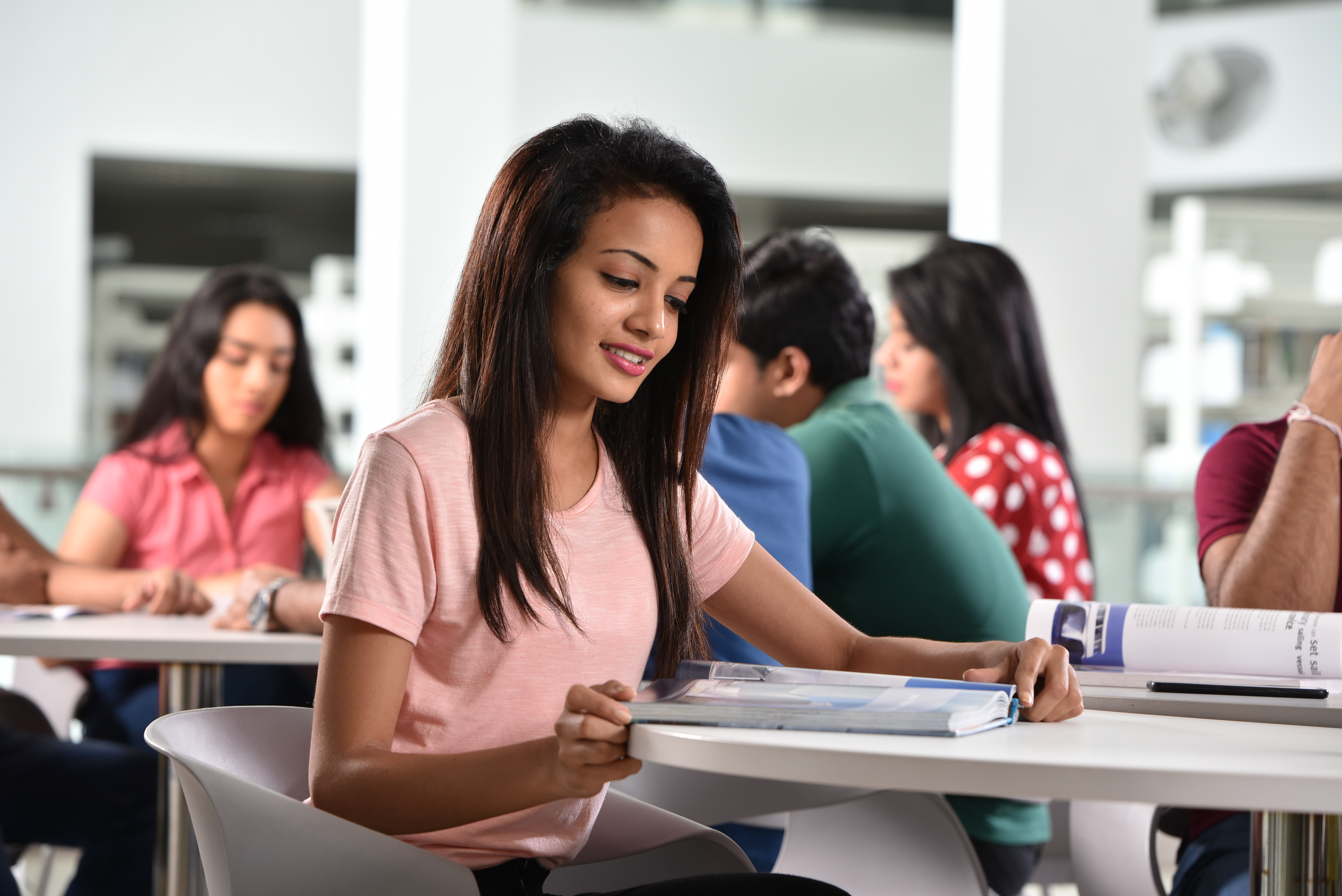 Student studying in library